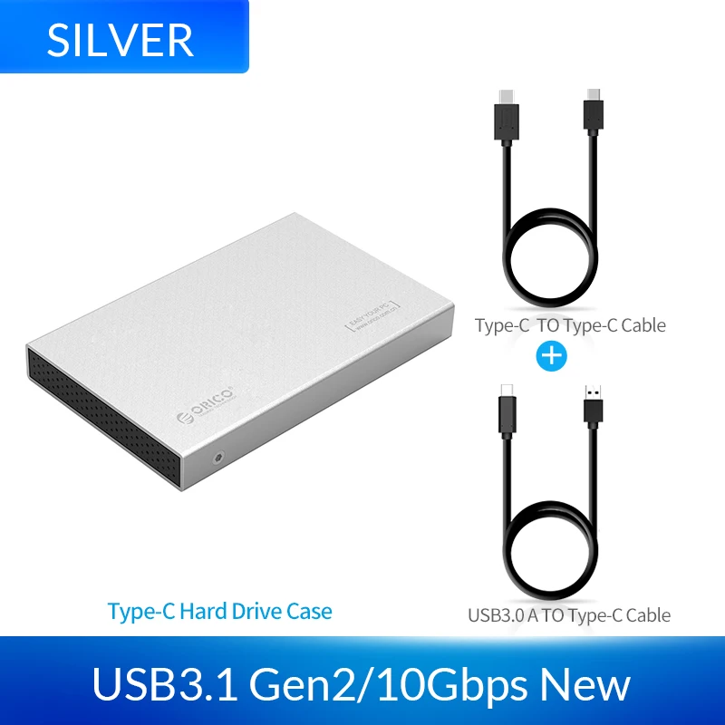 Silver Чехол ORICO HDD 2,5 дюйма SATA для USB 3,1 type C Gen 2 чехол для samsung Seagate SSD 4 ТБ коробка для жесткого диска внешний корпус для жесткого диска - Цвет: Silver