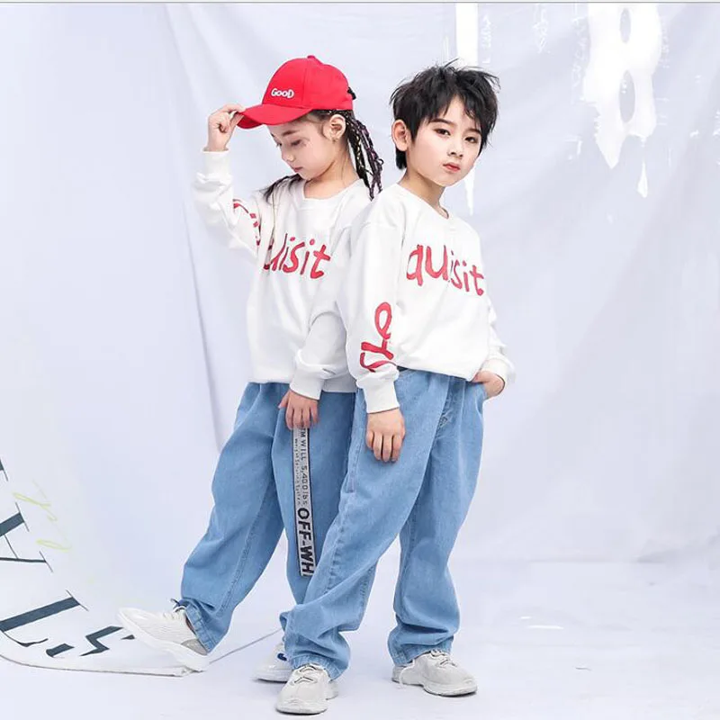 Детский бальный свитер джинсы для бега штаны танцев одежда сценического танца