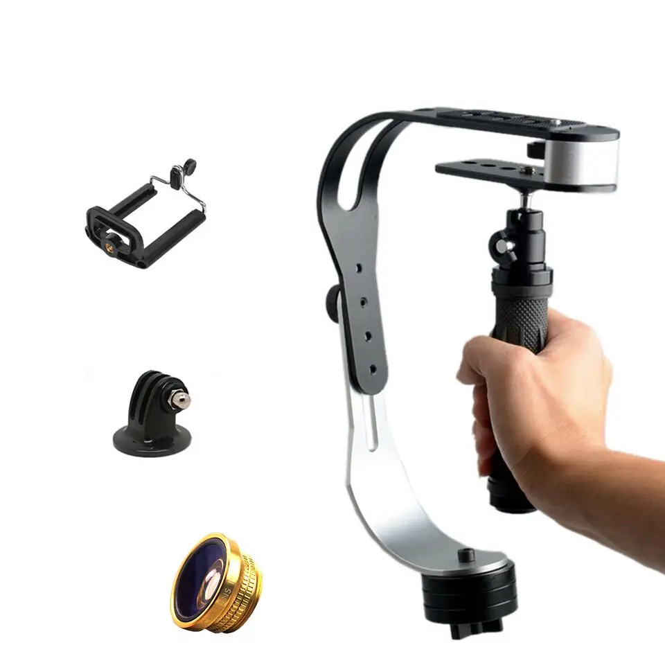 Orsda одна рукоятка карданный Ручной Стабилизатор цифровой камеры видео Steadicam для Gopro Mobile Dslr Canon sony samsung Pentax - Цвет: Black with clip lens