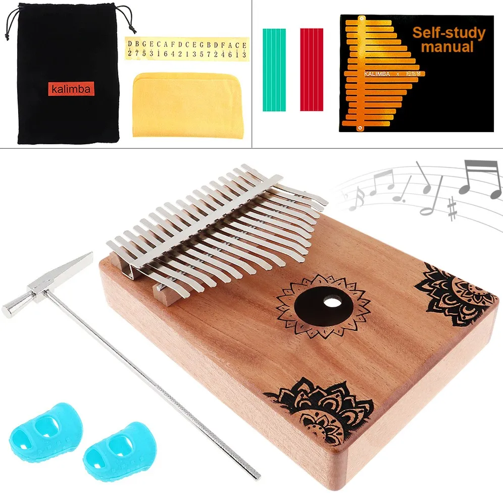 Flowers Pattern 17 ключ Kalimba красное дерево большого пальца пианино с Кленовым листом звук отверстие Mbira натуральный мини клавиатура инструмент - Цвет: Flowers Pattern
