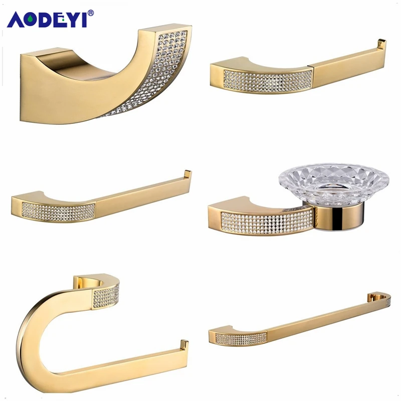 

AODEYI Bathroom Accessories Paper Holder Towel Ring Bar Robe Hook Soap Dish Toothbrush Holder, Gold or Chrome Bath Hardware Set