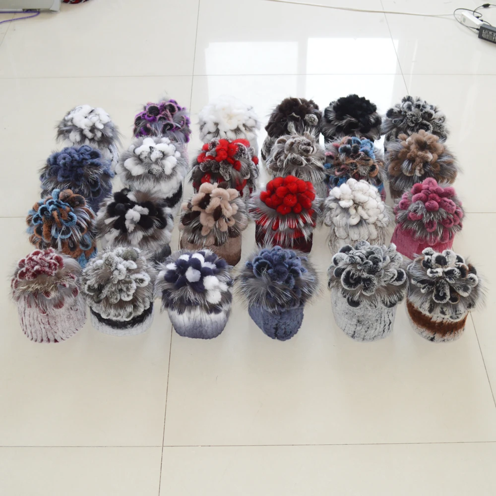 Женские вязаные из натуральной шапка меха кролика рекс Популярные зимние