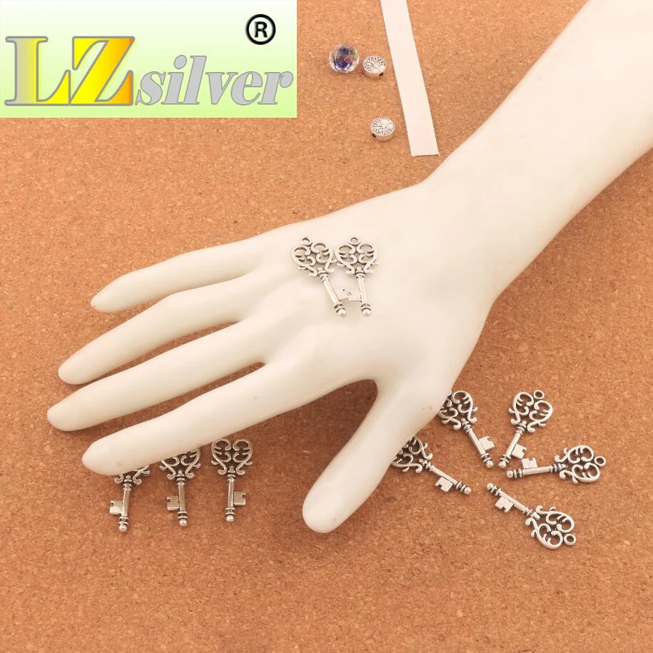 

200PCS zinc alloy Flower Heart Key Spacer Charm Beads Pendants Alloy Handmade Jewelry DIY L897 13.5x33 mm