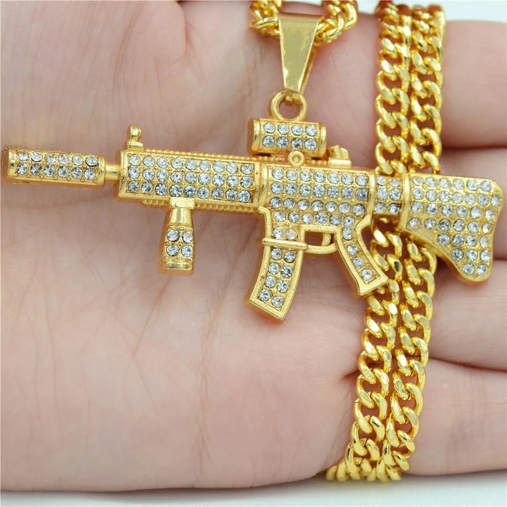 Ожерелье с подвеской Uodesign в стиле хип хоп bling стразы M4 форме карбина длиной 75