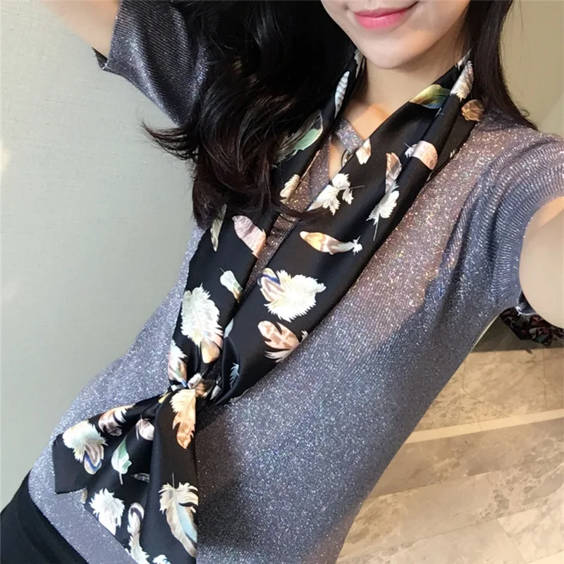 Новинка 2017 года атласная поверхность универсальные печати Шелковый шарф Для