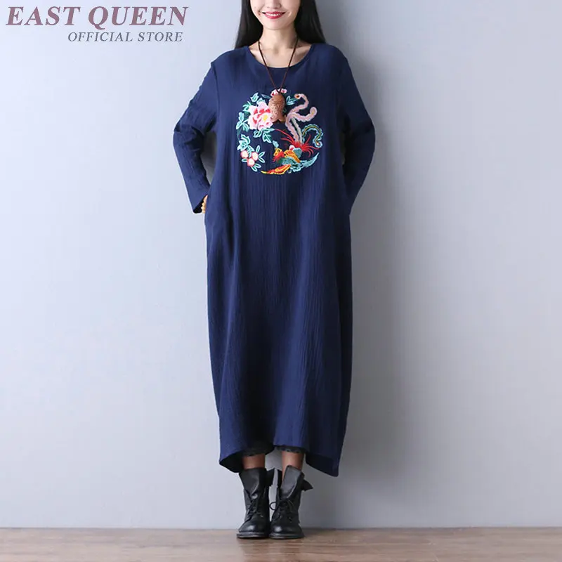 Dress Autumn 2019 Robe Vintage Femme Retro Long Sleeve Oversize Vietnam Meditation Elegant Chinese Dresses DD1261 | Тематическая