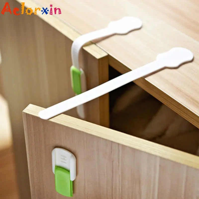 Cerraduras de seguridad para puertas de cajones, cerraduras de pl&aacute;stico para el cuidado de la seguridad de los ni&ntilde;os y beb&eacute;s, correas de protecci&oacute;n para beb&eacute;s, 2 unids/lote-1