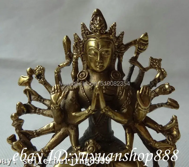 Тибетский латунный буддизм Joss 1000 Hands Kwan-yin GuanYin статуя богини Будды | Дом и сад