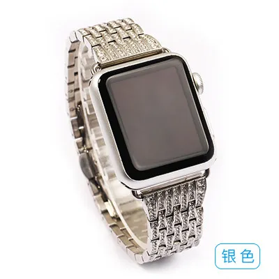 Нержавеющая сталь ремешок для наручных часов Apple Watch, Iwatch4/3/2 браслет 44 м/40 мм/38 мм/42 мм Стразы Ремень Замена Петли - Цвет ремешка: silver