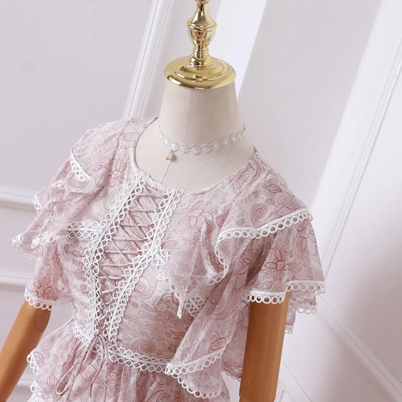 CHICEVER летнее элегантное розовое шифоновое платье для женщин с круглым вырезом и