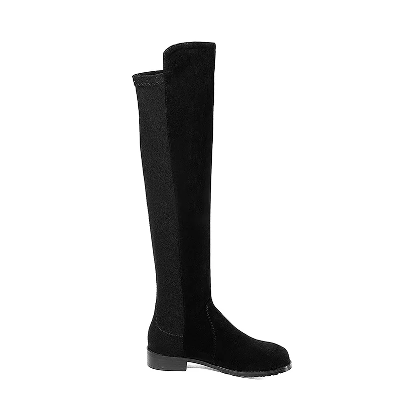 Suede 2.5CM HEEL Phoentin/черные женские сапоги выше колена; коллекция года; сапоги из искусственной лайкры в стиле пэчворк на плоской подошве; сапоги для верховой езды на низком каблуке; обувь на плоской подошве; FT502 - Цвет: Suede 2.5CM HEEL