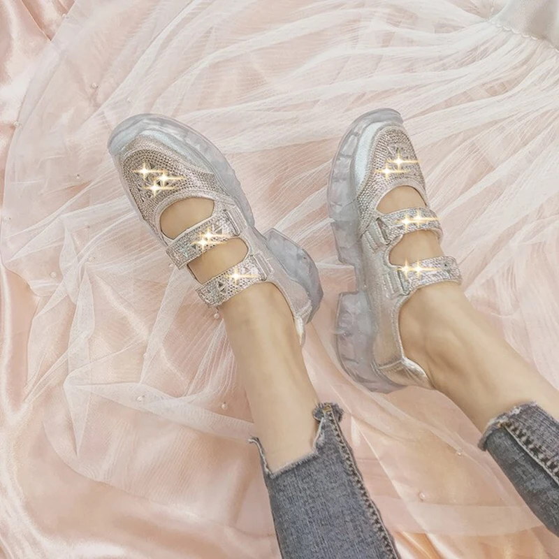 Brand Trend Women Transparent Thick Bottom Sneakers Harajuku Ladies Platform Jelly Shoes Casual Shining Running Footwear | Обувь