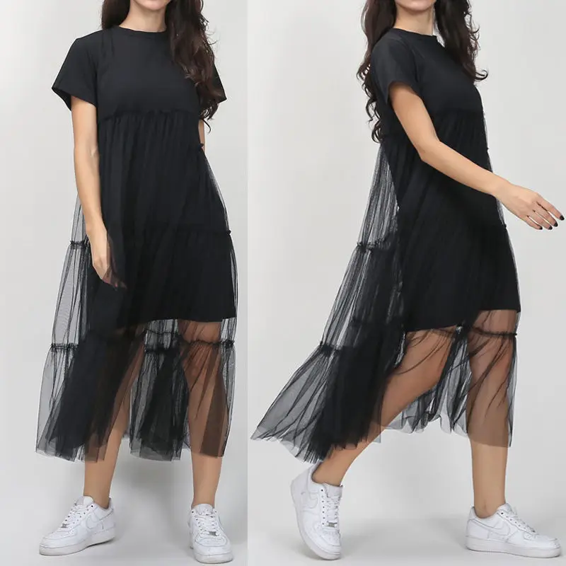 Женское Плиссированное Платье рубашка черное серое платье большого размера в