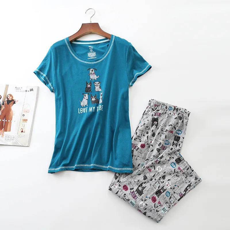 Новый 2019 Для женщин пижамы из хлопка с принтом в виде собаки Совы Пижама-Слон