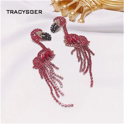 AD 84641/TRACYSGER/2019 Новое поступление серьги с кристаллами фламинго|Серьги-подвески| |