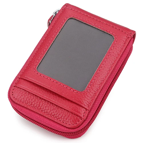 Rose Red COMFORSKIN Brand Genuine Leather Card Wallet Hot RFID Protection Large Capacity Card Holders New Arrivals Organ Style Card Case - Цвет: Rose Red