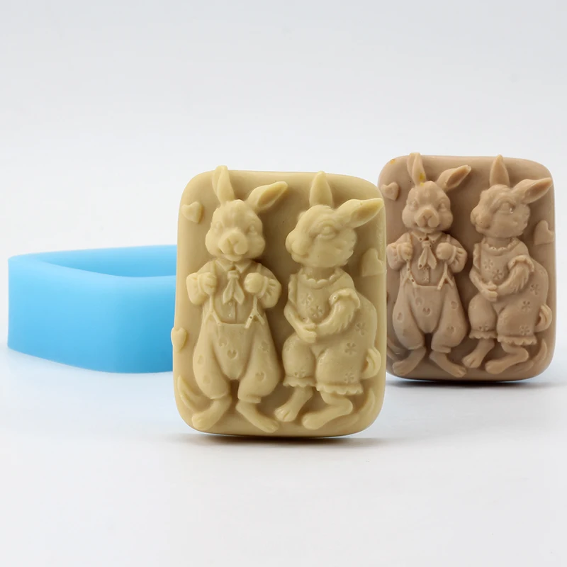 Силиконовая форма для мыла влюбленных с рисунком кролика|candy moulds|soap silicone moldsilicone