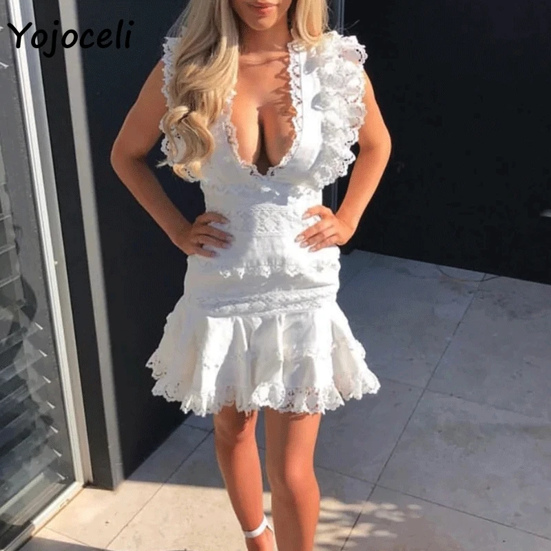 Yojoceli/2019 летние вечерние кружевные платья для женщин с v образным вырезом и