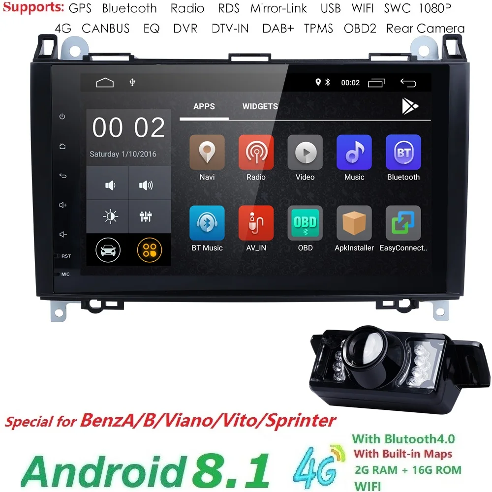 Hizpo ips Android 8 1 2din dvd мультимедиа плеер для Mercedes Benz ML W169 A150/160/170/180/200 2004-2012 GPS Bluetooth Wi-Fi -