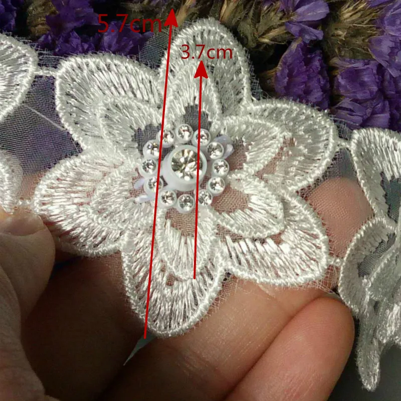 1 ярд полиэстер белые 3D Цветы вышитая африканская кружевная отделка Лента ткань