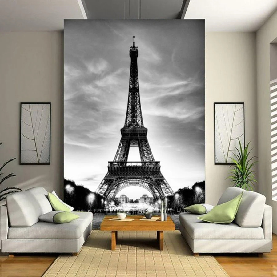 

Блестящие обои, черный, белый цвет, искусственный город, Эйфелева башня, стены, 3d напольное покрытие, мраморный виниловый винтажный Papel De Parede ...