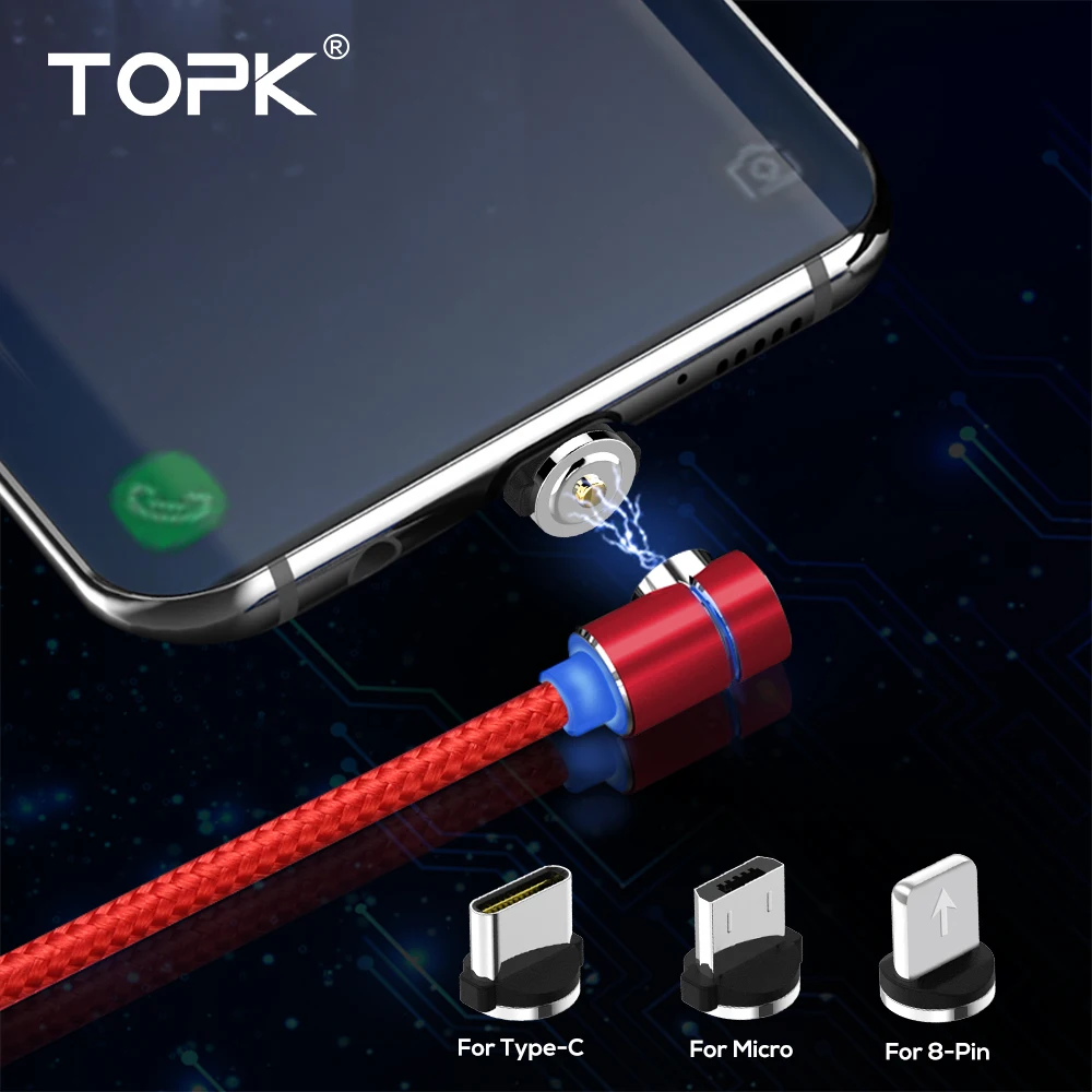 TOPK L Line1 90 градусов l тип Магнитный кабель USB C и Micro светодио дный LED магнит c