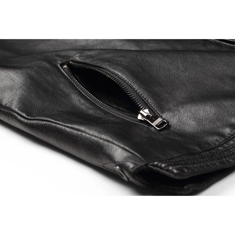 Мужская мотоциклетная куртка Enjeolon черная из искусственной кожи на молнии с