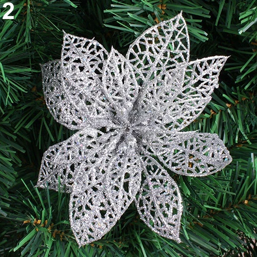 6 дюймов полые Свадебная вечеринка Рождество цветы елка украшения Poinsettia искусственные праздничные украшения - Цвет: Серебристый