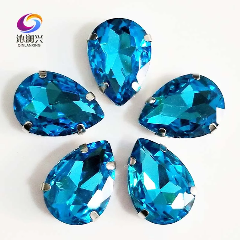

Lake blue teardrop shape High quality Glass Crystal flatback sew on claw rhinestones,Diy Clothing accessories SWS12