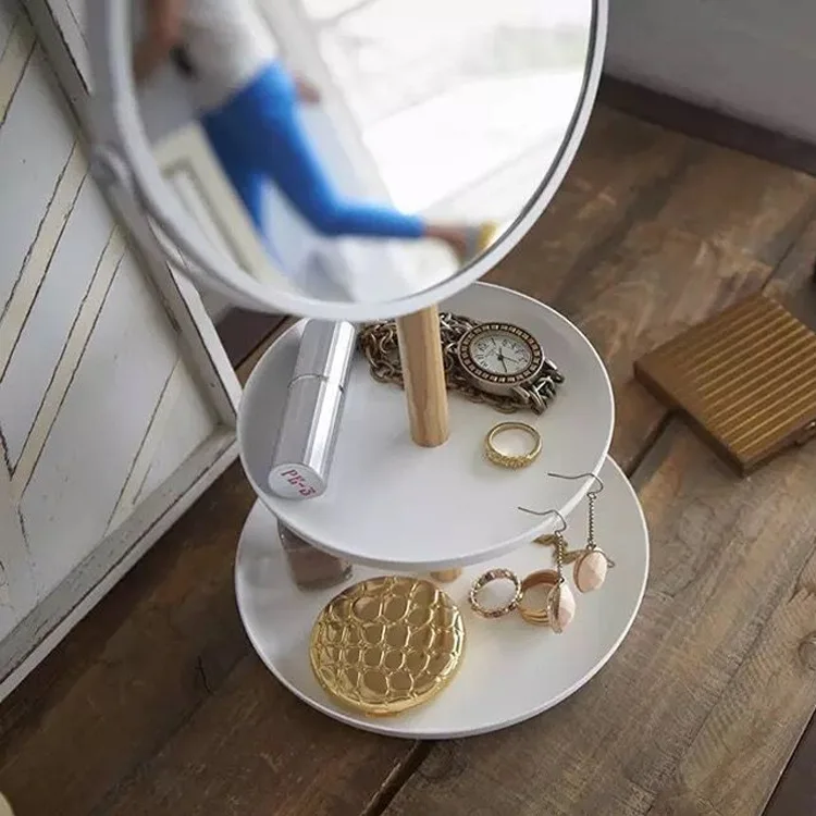 Скандинавское металлическое зеркало с 2 слойным подносом для хранения