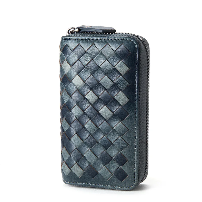 single buckle blue Брендовая мужская сумка для ключей из натуральной овечьей кожи с тканым узором для ключей, многофункциональные кошельки для ключей - Цвет: single buckle blue