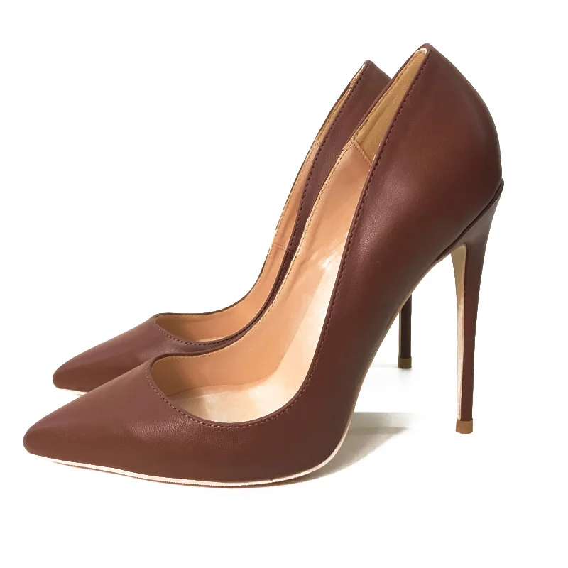 Брендовые модные элегантные тонкие туфли коричневого цвета с острым носком на