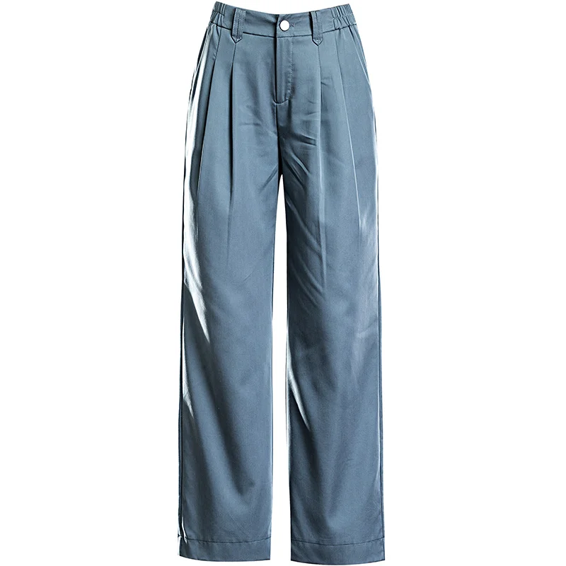 Cyan Microfiber Women Wide Leg Pants 2019 High Waist Zipper Fly Solid Straight Ladies Trousers best 4XL 5XL 6XL Summer | Женская одежда