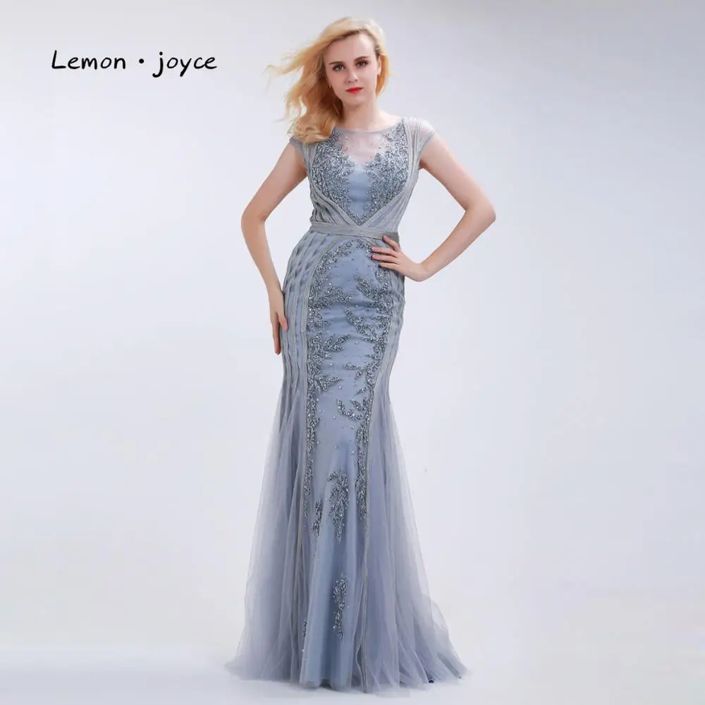 Lemon joyce Длинные вечерние платья 2020 с круглым вырезом прозрачные бисером Вечерние