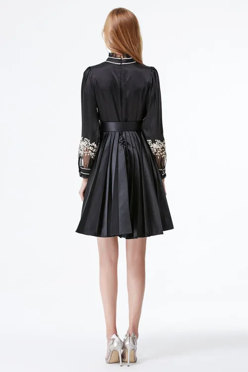 Женское платье с длинным рукавом черное винтажное Плиссированное Платье для