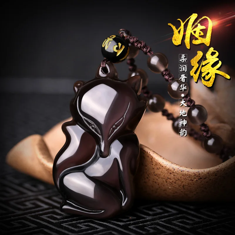 Ожерелье с подвеской из натурального кристалла в виде ледяного обсидиана