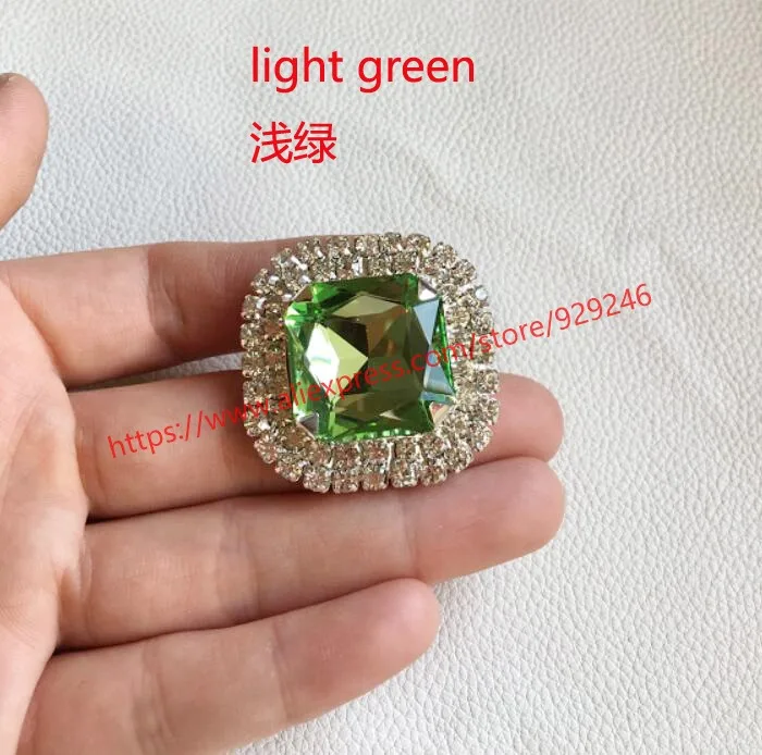 LIGHT GREEN 1 шт./лот 38 мм квадратные Красные Каменные Аппликация Фиолетовый ab Кристалл Стразы металлические пуговицы Пришивные декоративные пуговицы аксессуары для одежды - Цвет: LIGHT GREEN
