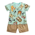 Одежда для новорожденных мальчиков и девочек, футболка с коротким рукавом и мультяшным рисунком + штаны, комплект одежды