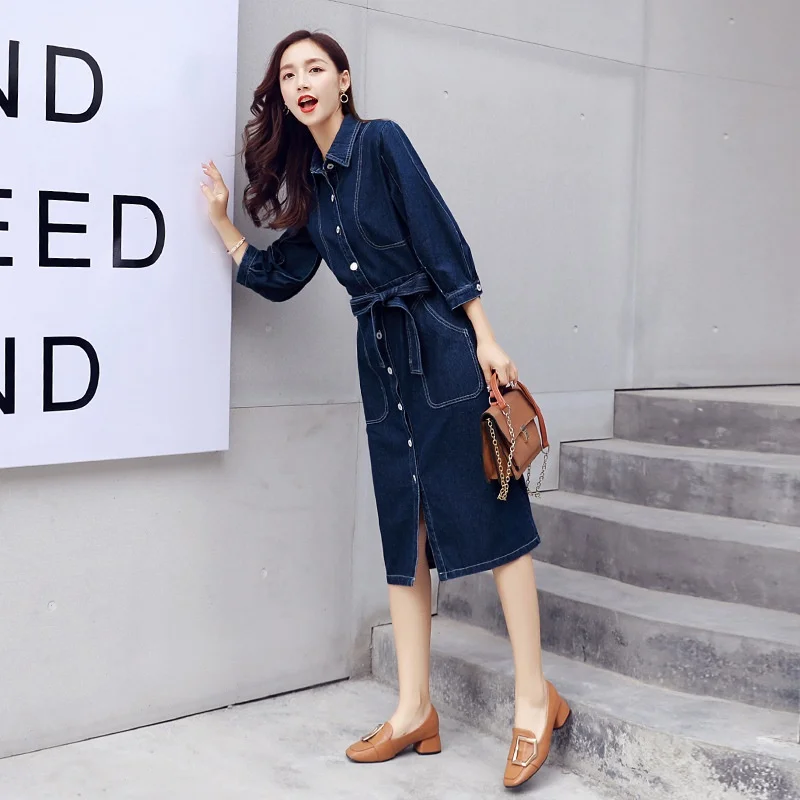 Женское джинсовое платье повседневное в уличном стиле модель 2018 TA1087 на осень и