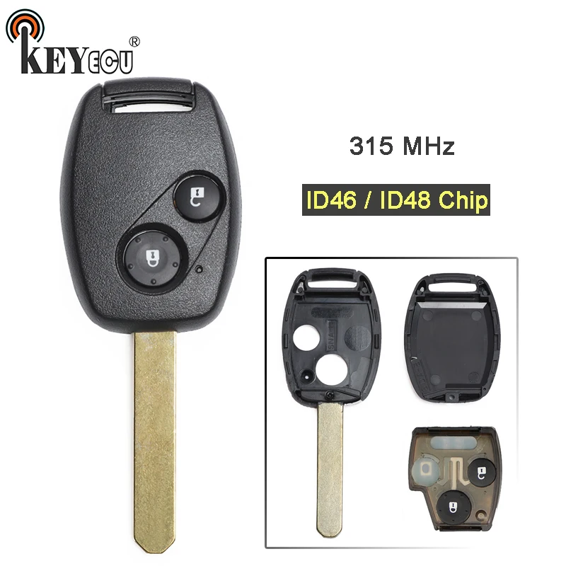 KEYECU 315 МГц ID46/ ID48 замена чипа 2 кнопки дистанционного ключа Fob для Honda Accord Fit Civic 2005 2006