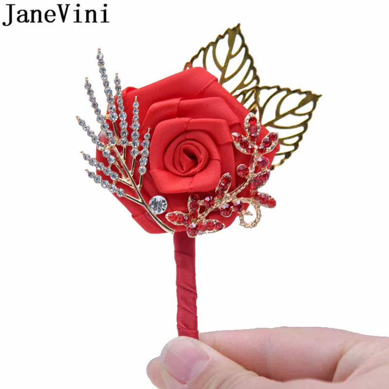 JaneVini Chinese Red Grooms Corsage Wedding Gold Leaf Beaded Boutonniere Brooch Boutonnieres Men's Suit Pin 2019 |