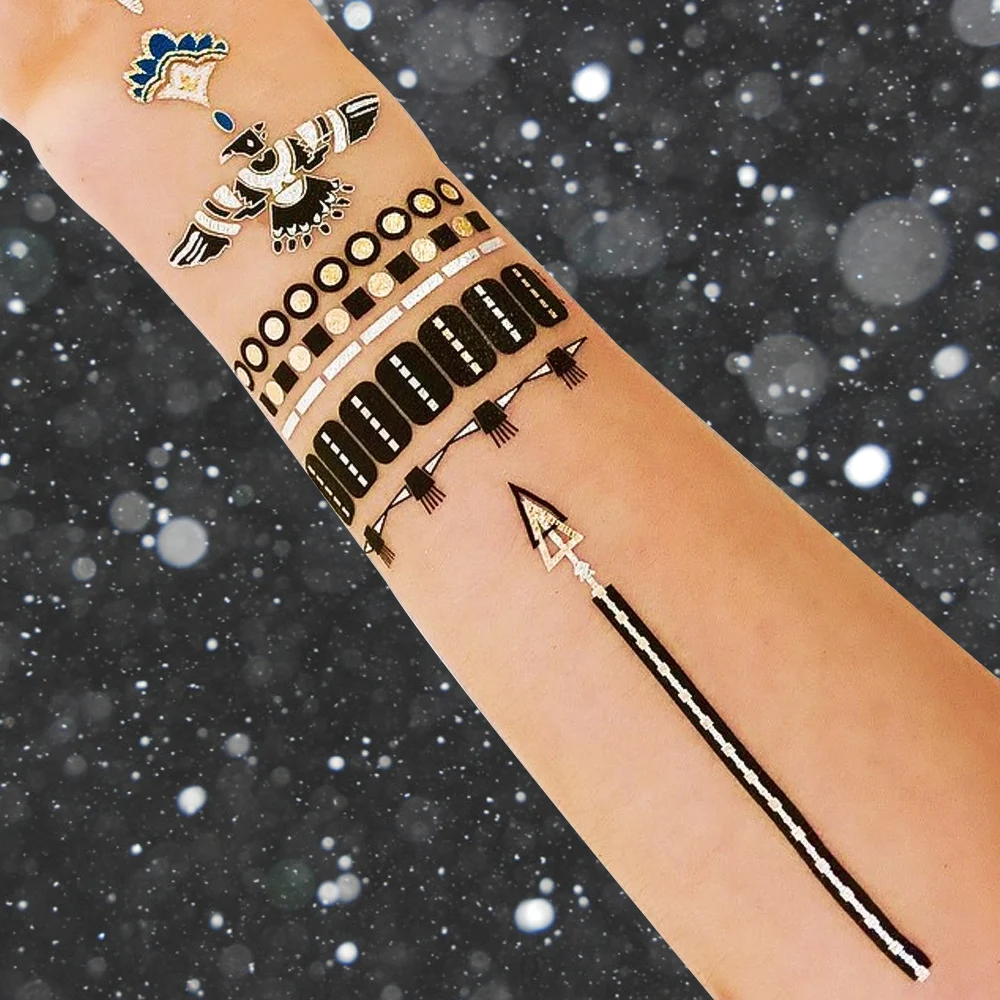 

New Metallic Gold Silver Body Art Temporary Tattoo Sexy Flash Tattoos Sticker For Gold Silver Bracelet