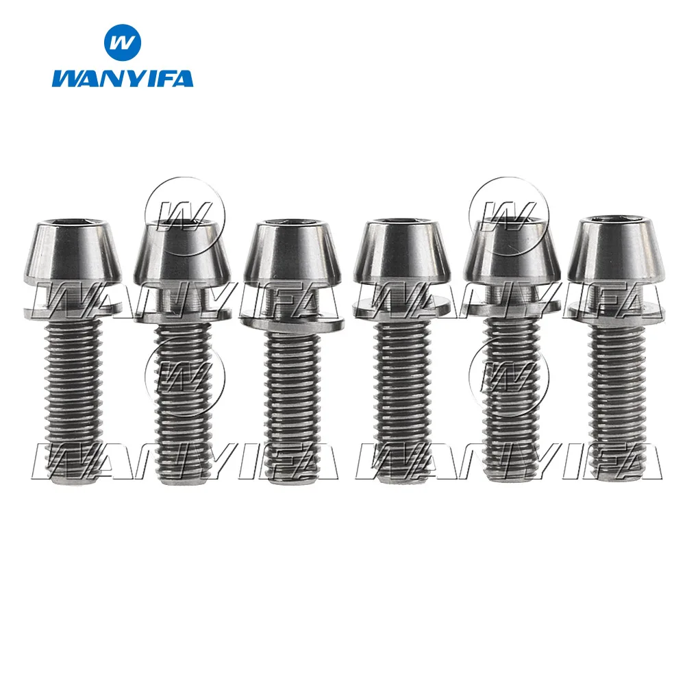 Titanium M5x18 Ваньифа 6 шт. Титановые Болты Винты M5x16 18 20 мм конусная головка с шайбами для горной дороги велосипед стволовых частей - Цвет: Titanium M5x18