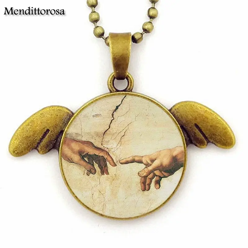 Создание Адама ожерелье со стеклянными кристаллами круглый бронза с крыльями