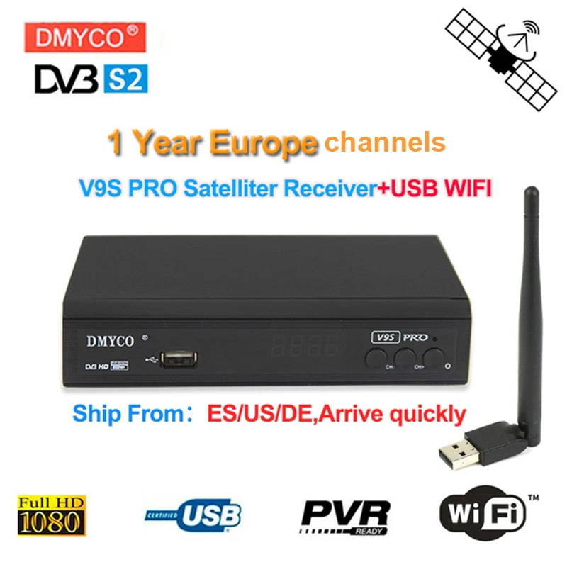 Dmyco V9S PRO lnb спутниковый приемник Full HD 1080p Италия Испания Польша + Wi Fi антенна с USB 1