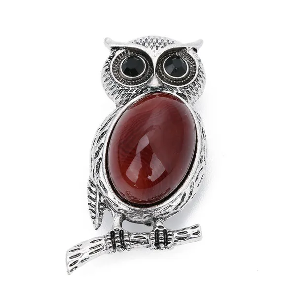red agate Новые милые животные сова, Броши для женщин мужчин натуральный камень тигровый глаз кабошоны булавки брошь вечерние ювелирные изделия Аксессуары подарок - Окраска металла: red agate
