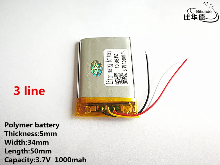 

3 line Good Qulity 3.7V,1000mAH,503450 Polymer lithium ion / Li-ion battery for TOY,POWER BANK,GPS,mp3,mp4
