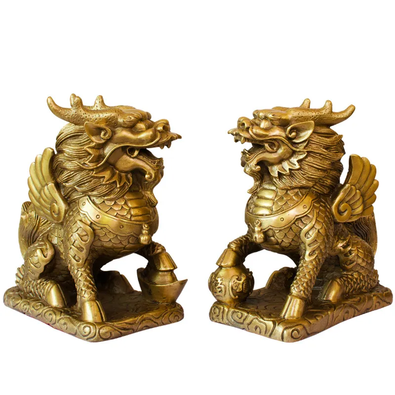 2 шт./компл. Feng Shui золотой латуни Чи лин/Kylin процветание богатства Статуя Украшение дома привлекают богатства и удачи R173