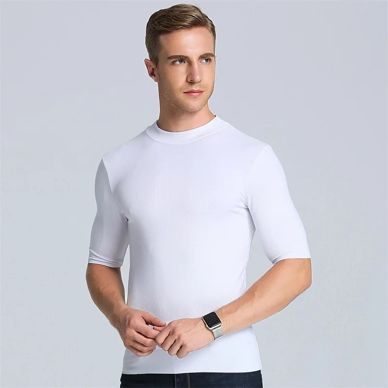 Осенние однотонные мужские майки colro корейские тонкие приталенные бесследные