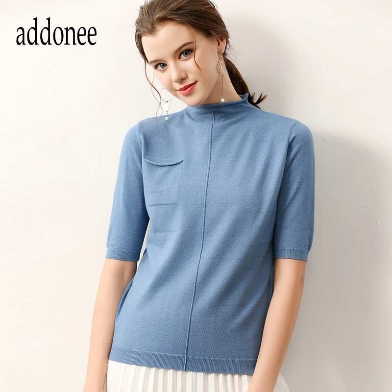 Spring Summer Autumn New Style Cashmere Fiber Women Lady Short Sweater Wild Solid Fashion Sexy Flexible Big Size Turtleneck Thin | Женская